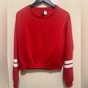 Red H&M Divided Sweater With White Striped Sleeves